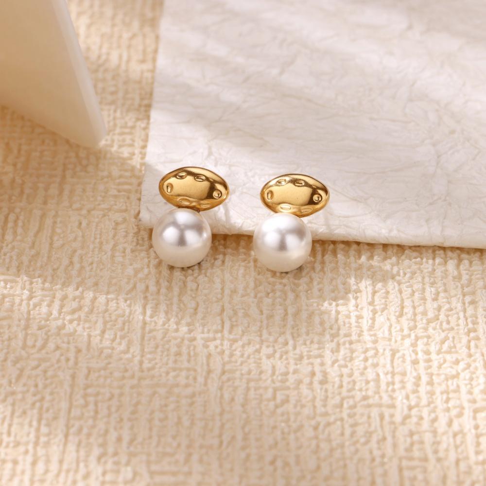 Free Shipping Vintage Geometric Stud Earrings For Women Stainless Steel Imitation Pearl Piercing Earring Trend Wedding Zircon