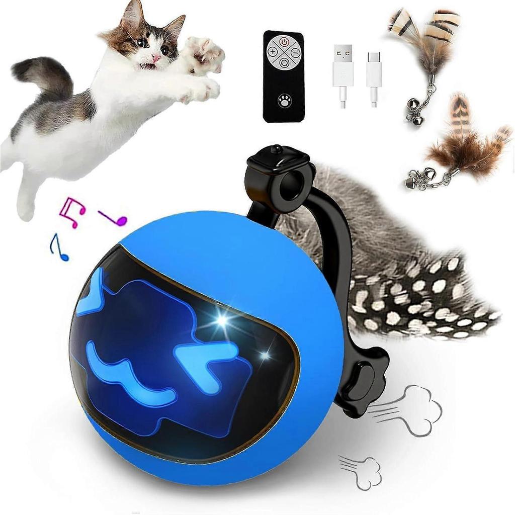 Moving Ball Cat Toys with Feather Tail, Rechargeable Interactive Cat Toy with Remote Control for Indoor Bored Cats Exercise, Smart Interactive Kitten