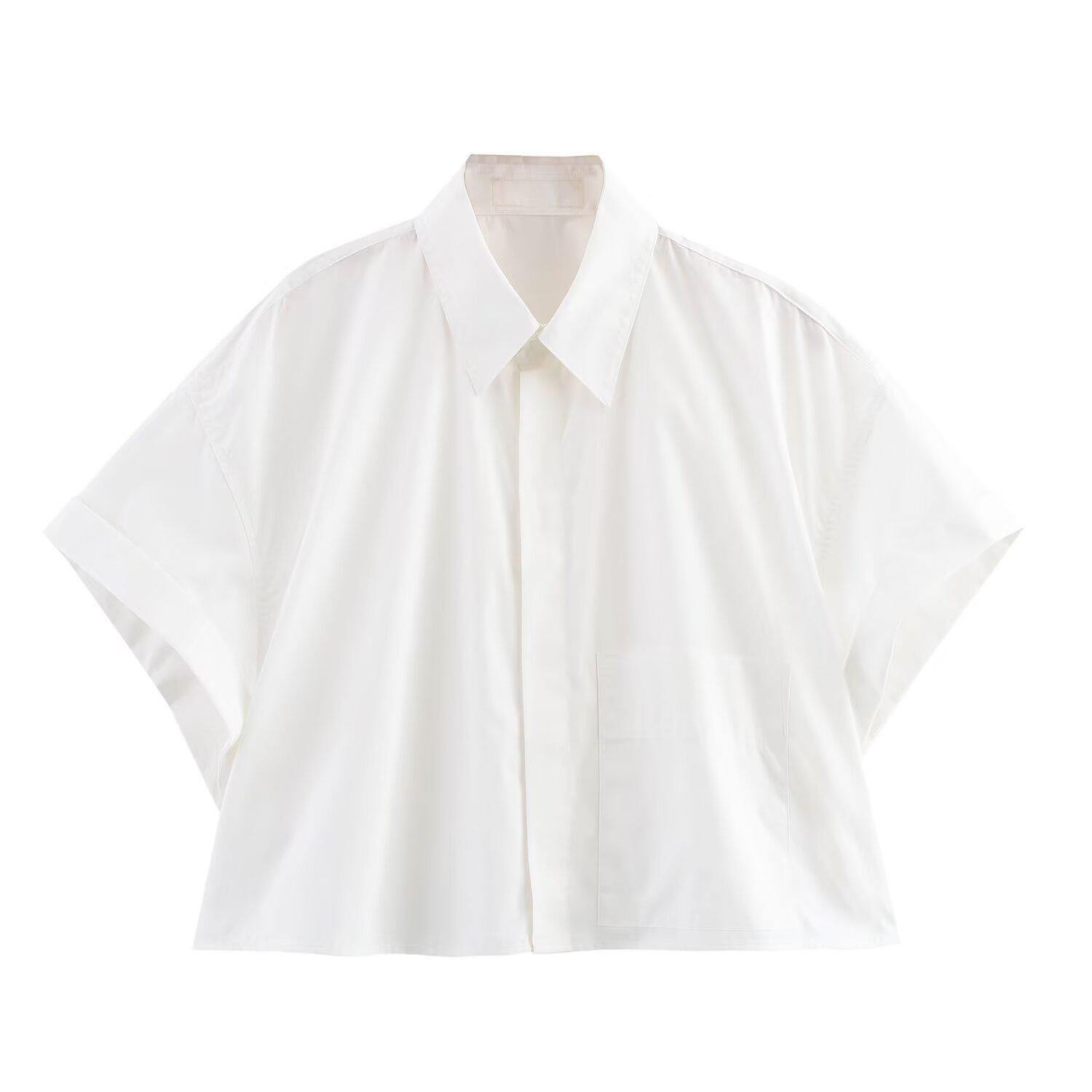 

Женская поплиновая рубашка с лацканами и короткими рукавами, весна/лето 2025 Medium белый