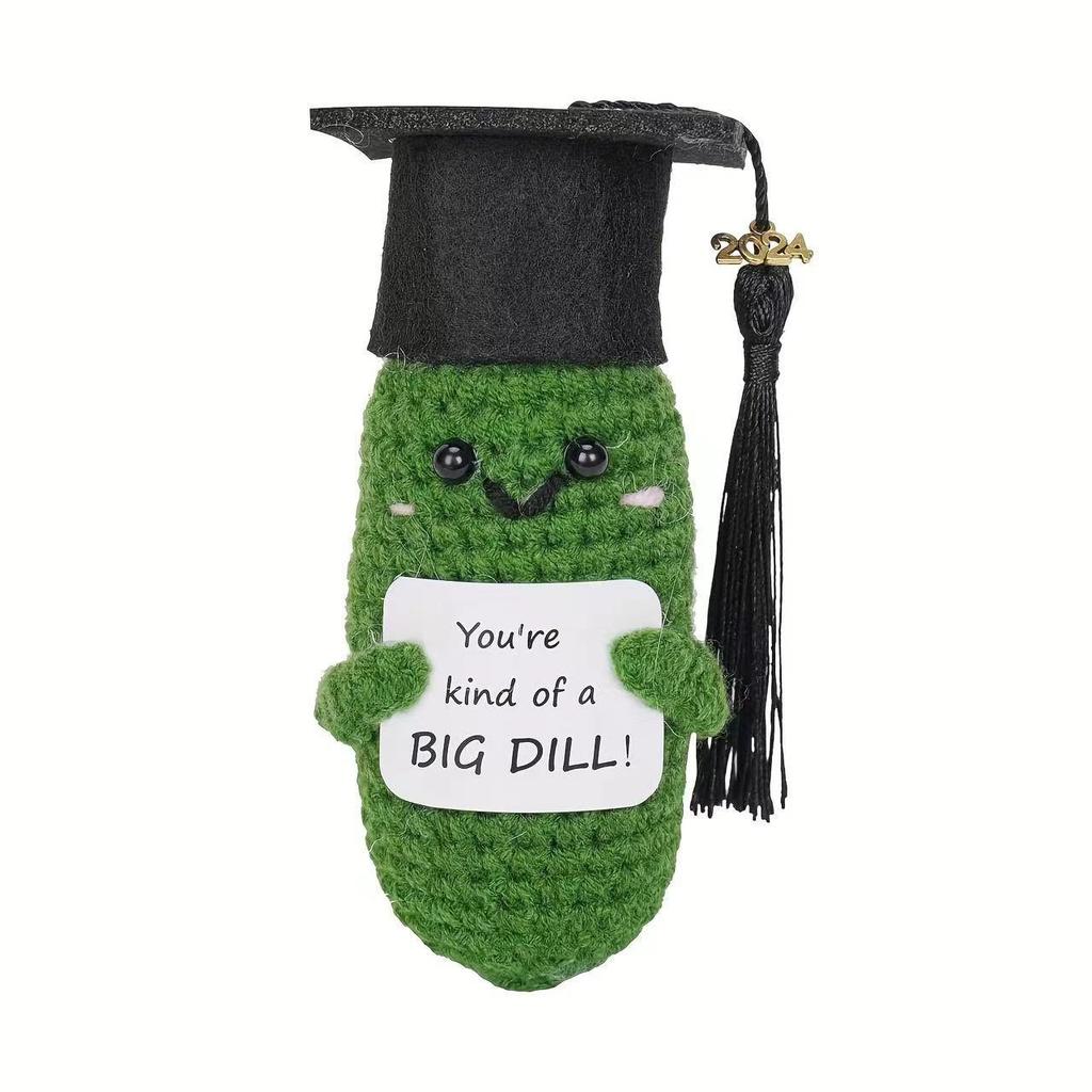 Funny Positive Emotional Support Pickle Doll Handmade Woolly Knitted Graduation Hat Unique Cucumber Potato Doll Christmas Gifts