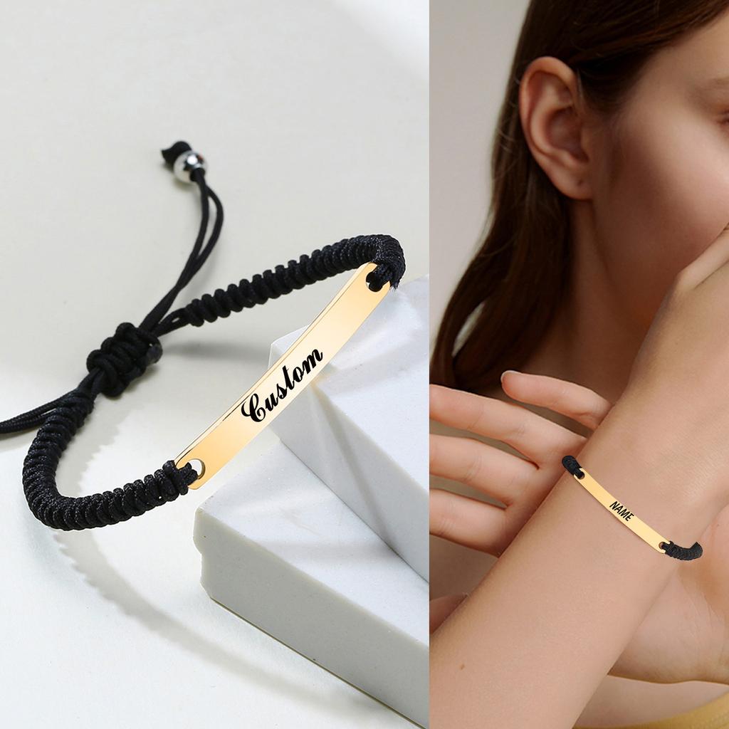 Personalized Braided String Bracelet with Rope ID Bracelet for Women ,Customized Rope Adjustable Charm Bracelets