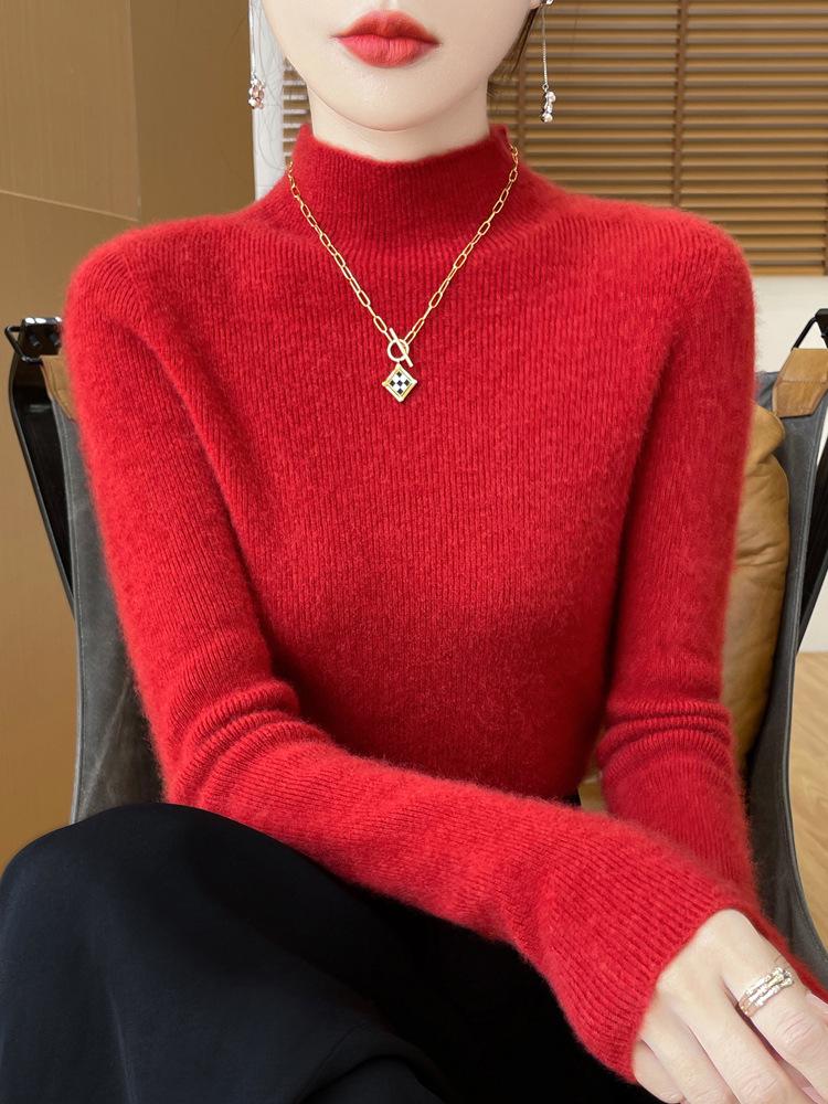 Women's Designer-Inspired Slim Fit Half-High Collar Knit Sweater, Thick Solid Color, Perfect Autumn/Winter Base Layer