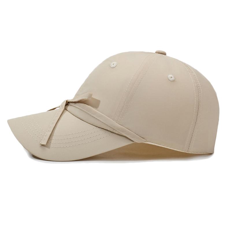Summer Solid Color Quick-Drying Strap Solid Color Bow Baseball Cap Women's Outdoor Camping Sunshade Cap