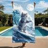 Funny Surfing Cat Microfiber Beach Towel 1 Piece Set 2D Flat Printed Sandproof Waterproof Holiday Sea Surf Sunbed Lounger Towel