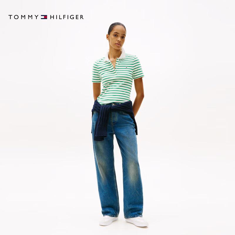 Tommy Hilfiger Women's 1985 Slim Fit Pique Stripe Short-Sleeve Polo Shirt