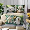 Cute White Dogs with Daisy Patterned Throw Pillows Polyester pillowcase, sofa decorative cushion cov Headboard Pillow