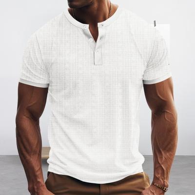 Sommer Herren T-Shirt Loose Fit American Style Kurzarm Geknöpftes Rundhalsoberteil Einfarbig Lässiges Alltagsoberteil