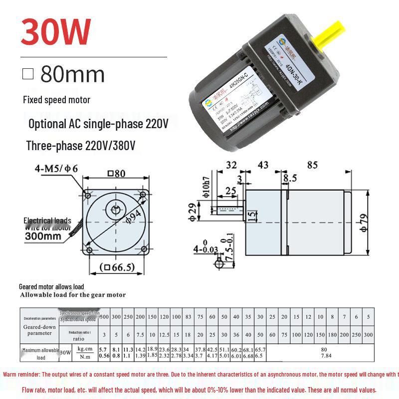 Single/Three-Phase Variable Speed Asynchronous Motor 6W-370W, 220V/380V Micro Gear Reducer