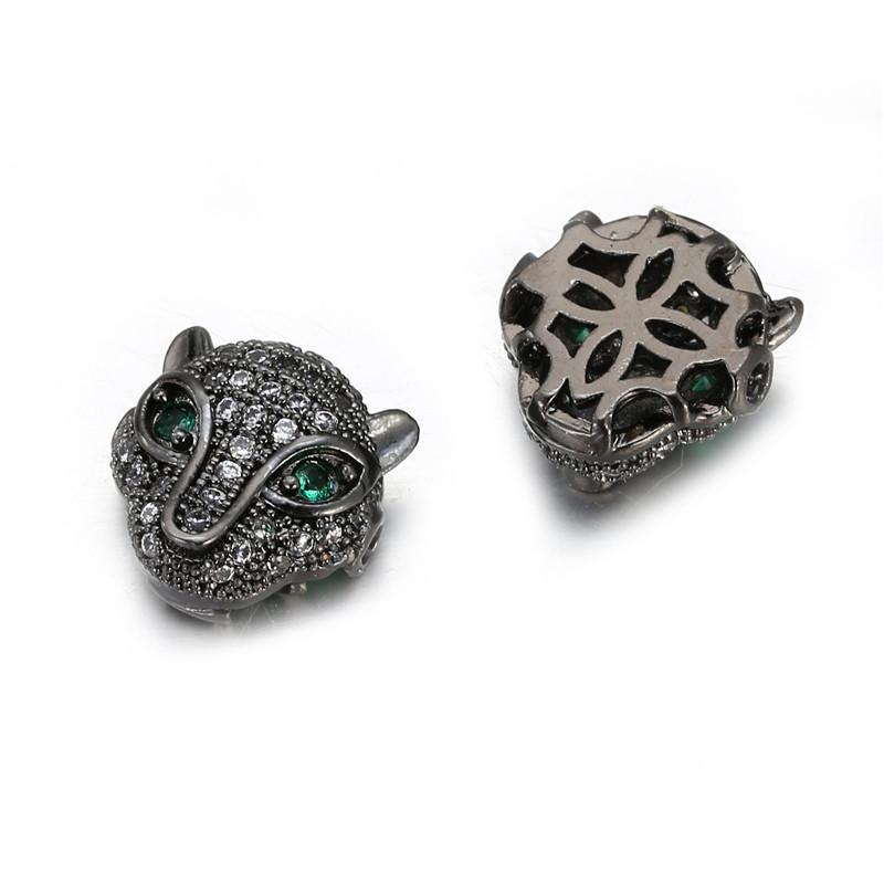 Handmade DIY Copper Inlaid Zirconium Leopard Head Round Hole Loose Bead Pendant Accessories