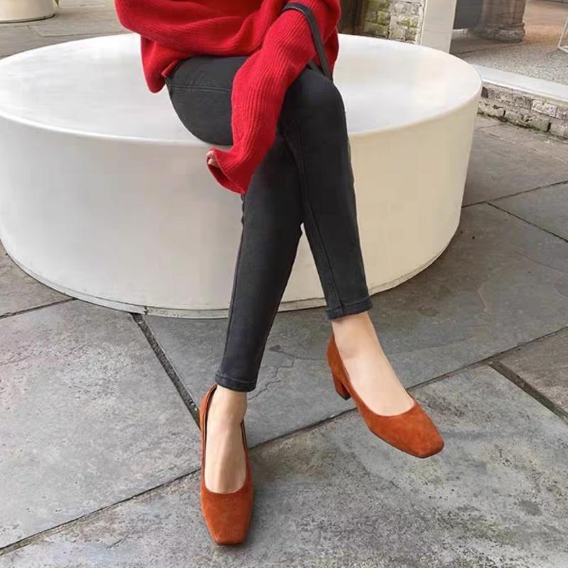 Fashion 2025 New Black Temperament Professional Women's Shoes Mid-heeled Square Toe High Heels Women's Thick Heels
