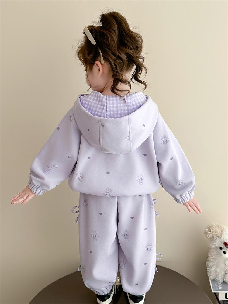 2025 Girls' Autumn Heart Bow Pullover & Zipper Jacket Pants Set