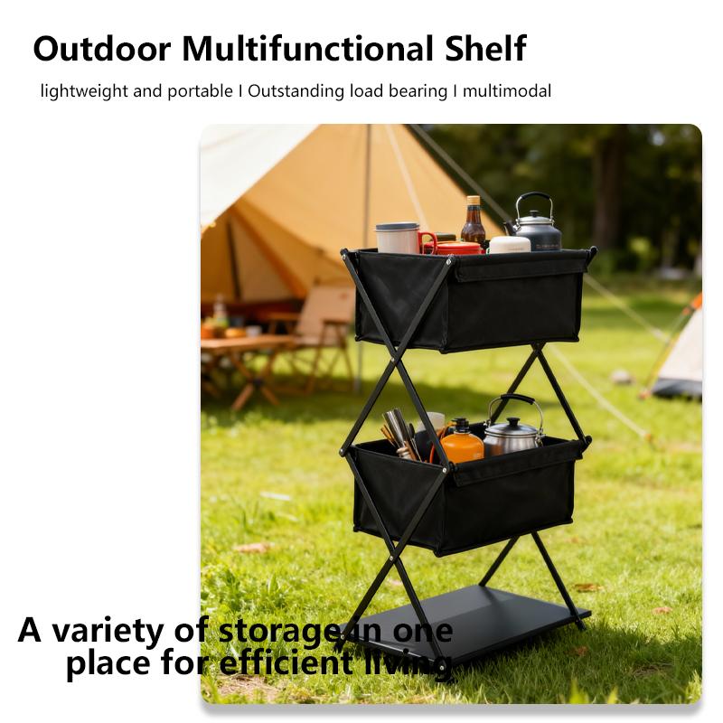 TARKA Camping Shelf 3 Layers Folding Rack BBQ Picnic Dinnerware Storage Rack Outdoor Travel Car Portable Foldable Shelf