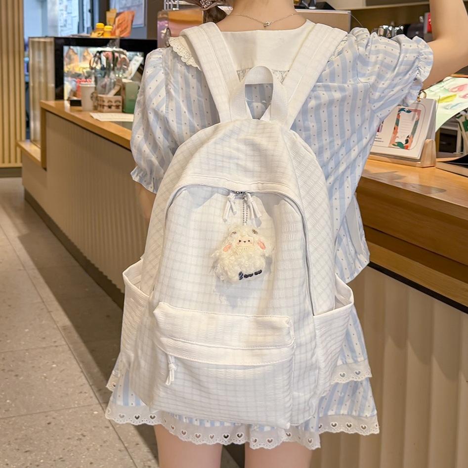 Schultasche für Damen, Koreanischer Stil INS Minimalistisches Kariertes Rucksack, Rucksack mit großem Fassungsvermögen für Freizeit und Reisen für Mittel- und Oberstufenschüler
