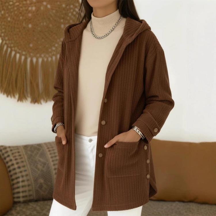 Loose Casual Hooded Jacket Women Long Sleeve Solid Color Fashion Outerwear S