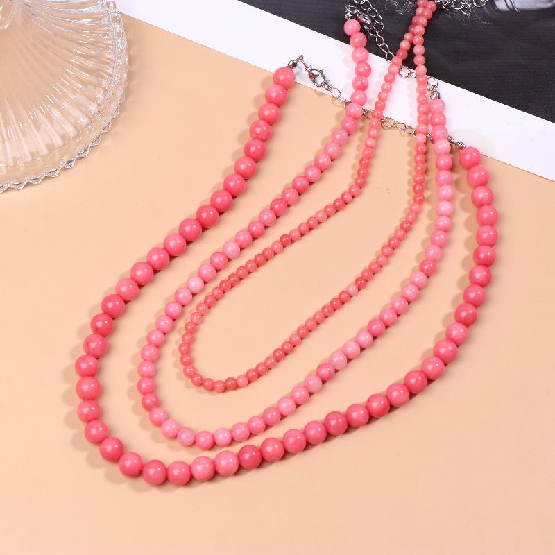 Exquisite 4 6 8Mm Beads Pink Blue Natural Stone Beaded Necklace For Women Simple Chokers Daily Party Jewelry Gift