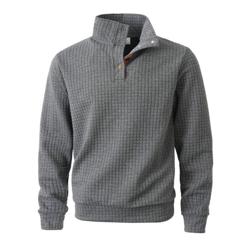 Spring and Autumn New Square Pattern Men's Stand Collar Single Breasted Casual Long Sleeve Sweater