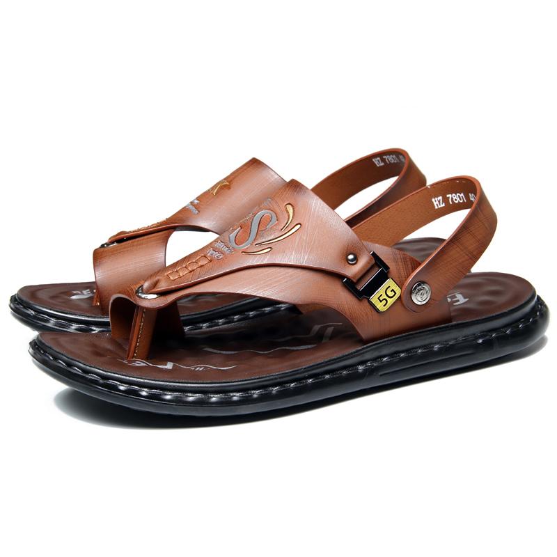 Men Black Open Toe Sandals Slippers Simple Flats Flip Flops Summer Brown Outdoor Beach Shoes Plus Size 46 47 48