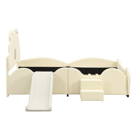 Bear Bed Shape Cartoon with Slide Ladder Ergonomic Design Strong Girl Load Bearing Wood Slat Support Bedroom Furniture