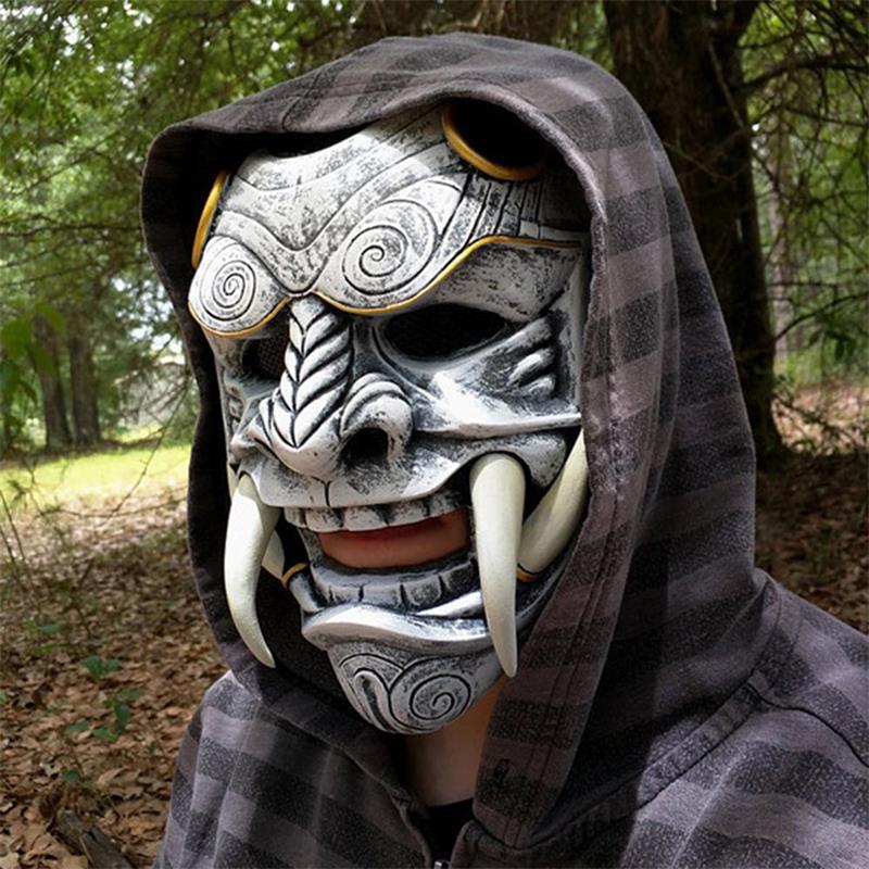 BEPAN Prajna Mask Demon Japanese Ghost Warrior Blue-faced Shura Ninja Full-face Script Kill Prop Male Halloween Costume