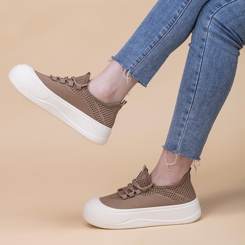 Shoes Women's Summer New Round Head Little White Shoes Casual Versatile Muffin Shoes Hollow Breathable Fashion Lace-up Big Head Shoes