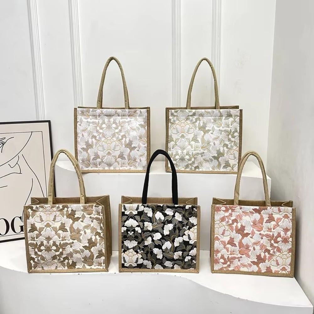 New Fashion Large Capacity Embroidery Flower Tote Bag Top-handle Lightweight Women Handbag Portable Shoulder Bag Daily Office