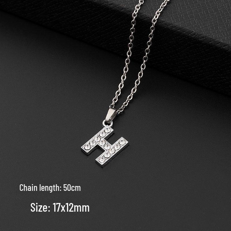 European & American Diamond Letter Pendant Necklace for Women - Stainless Steel Jewelry