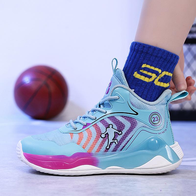 Children's basketball shoes 2025 autumn rotating button boys sports shoes medium and older children's actual basketball shoes entity