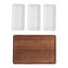 Snack Serving Tray Coffee Ceramic Segmented Long Strip Dishes Set with Bamboo Pallets for Cookies Nuts Bread Dessert