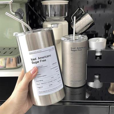 1 stuk roestvrijstalen waterkoker, vacuüm, dubbele laag, lekvrije mok, koffiemok, ijsegel, koffiemok met rietje