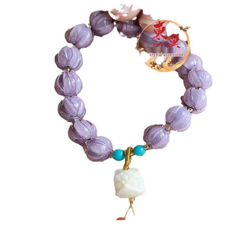 Purple Orchid Taro Bracelet: Waking Lion Design for Happiness & Auspicious Wishes - Women's Skin-Brightening Jewelry.