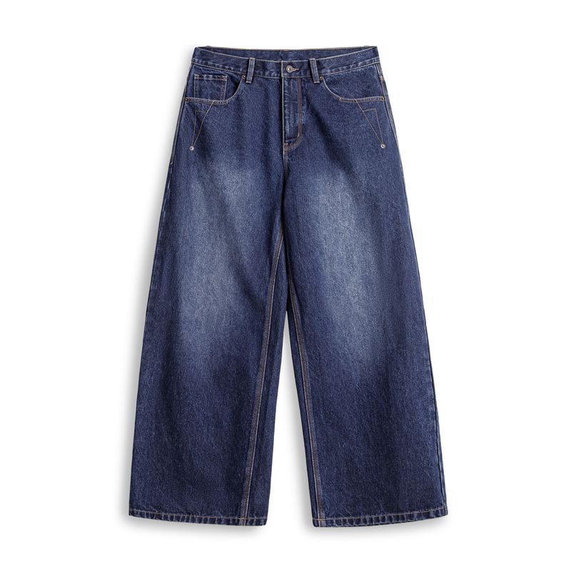 

Madden Workwear American Retro Washed Scimitar Jeans Denim Wide-Leg Drape Floor-Length Casual Long Pants Men s Autumn Washed Blue EUR36