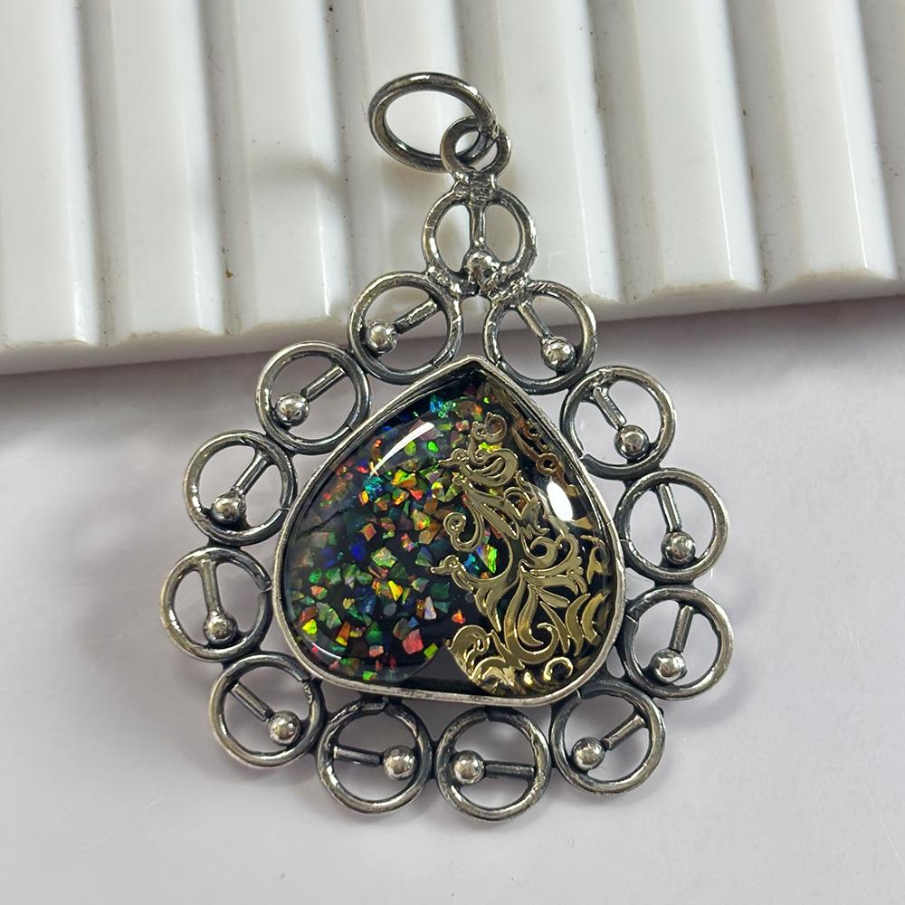 

Natural 925 Sterling Silver Gemstone Multi Color Opal 33 Ct Pendant Certified my.pds-393-k 18.5 mm approx. різнокольоровий