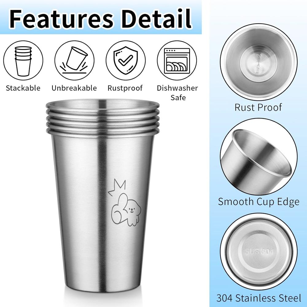5 Pack Pint Cup 500ml Stainless Steel Beer Cup Tumbler Metal Cup Stackable Cup Metal Drinking Glasses for Travel Outdoor Camping