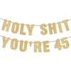 45th Birthday Decorations for Men & Women, Happy 45 Years Old Party Sign, 45 Birthday Gifts for Her & Him, Pre-Strung 45th Party Banner - Gold