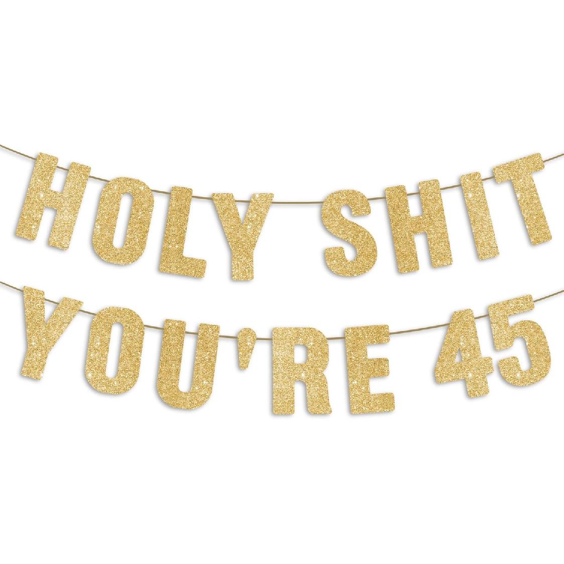 45th Birthday Decorations for Men & Women, Happy 45 Years Old Party Sign, 45 Birthday Gifts for Her & Him, Pre-Strung 45th Party Banner - Gold