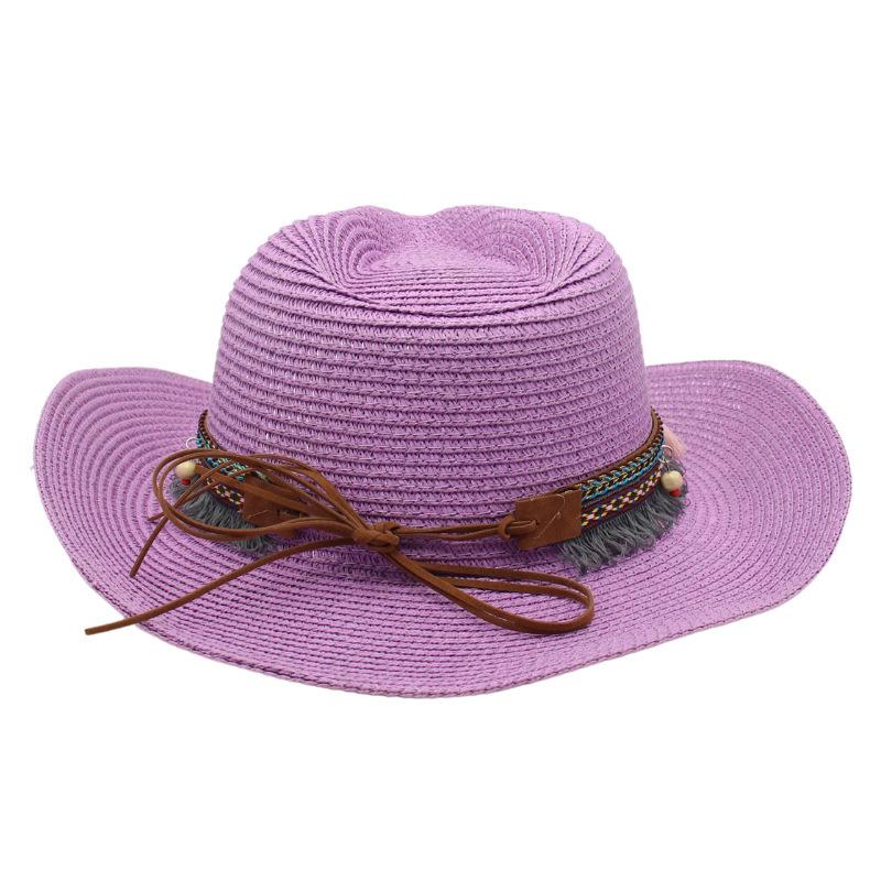 Western Cowboy Straw Hat Summer Sun Hat Beach Hat Ethnic Sun Hat Tibetan Curling