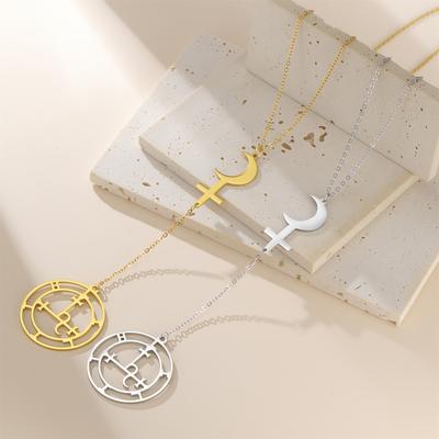  Mythical Goddess Sigil of Lilith Necklaces Stainless Steel Crescent Moon Cross Pendant Necklace Solomon Amulet Jewelry