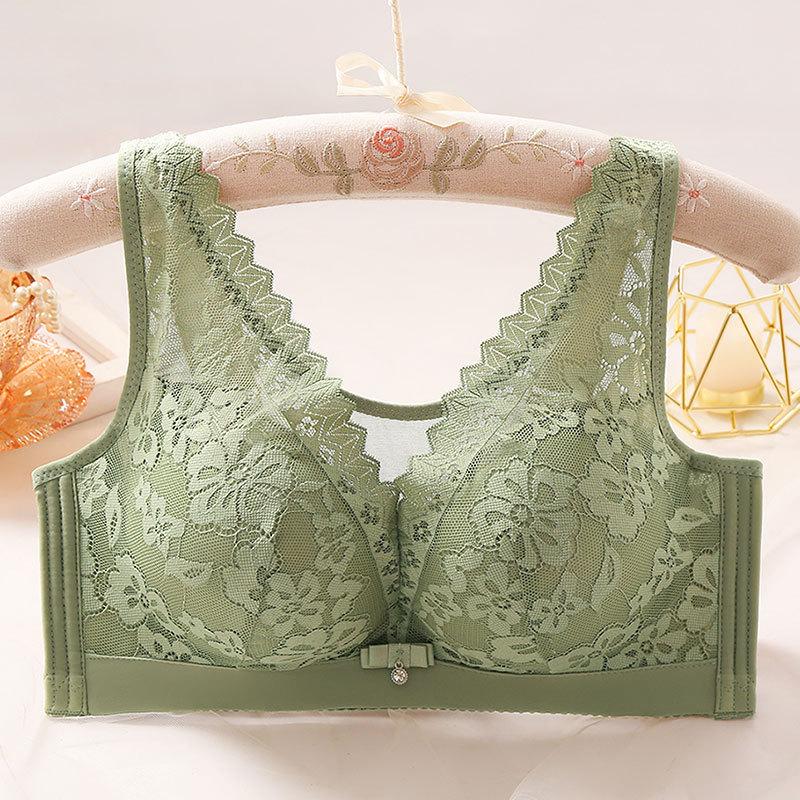 Wireless Lace Push-Up Bra Non-Wired, Large Size, Seamless, Comfortable Side Support, Floral Pattern, Contrast Lace Detail
