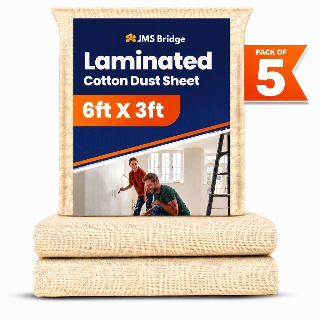 5 x Laminated Cotton Dust Sheets for Decorating & Painting Size 6 feet x 3 feet | Paint Cover Sheet Backed with Plastic Polythene Sheeting