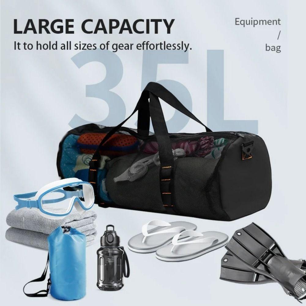 Foldable Mesh Travel Duffle Adjust Shoulder Strap Oversized Beach Gym Bag Dive Gear Pouch  Swimming