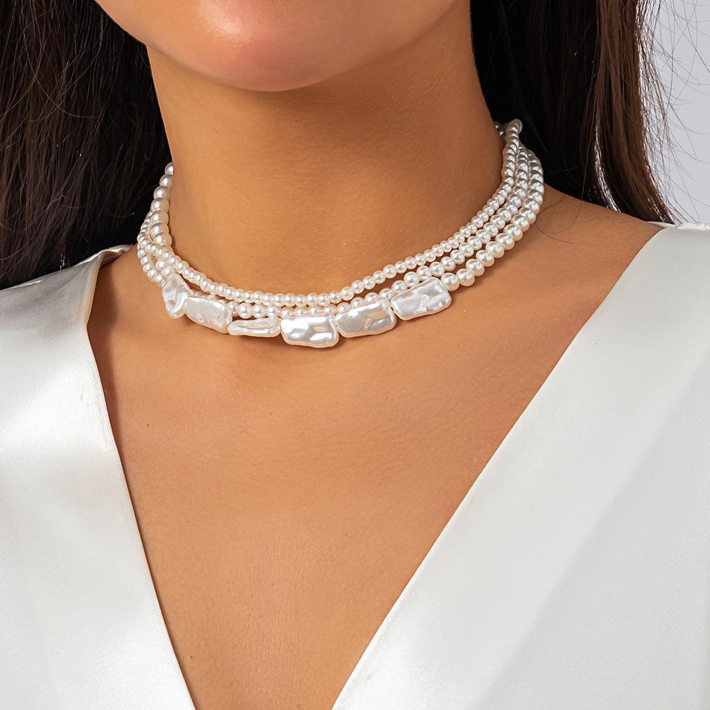 Vintage Imitation Pearl Choker Necklace for Woman Multilayer Bead Neck Chain Wedding Jewelry Party Gift
