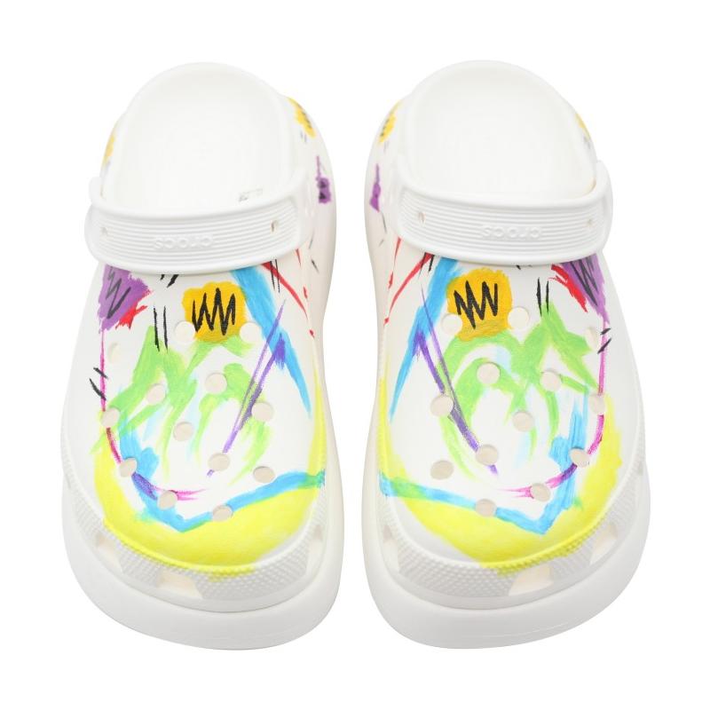 Crocs Crush Clog Dopamine Graffiti EVA Puff Niche Versatile Hole Shoes Unisex Yellow and White