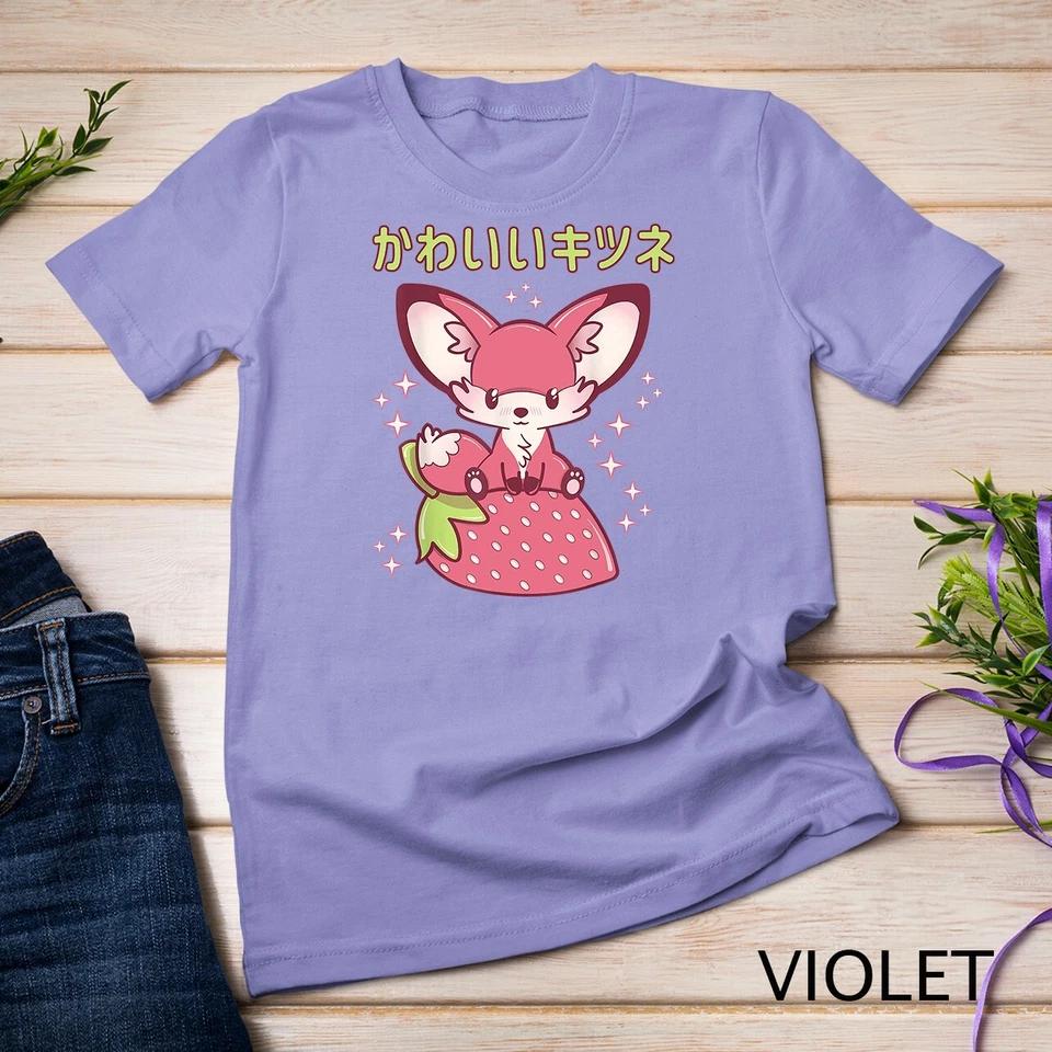 Pink Pastel Strawberry Fox Japanese Kawaii Pink Goth Fox T-Shirt Unisex T-shirt 9 4XL