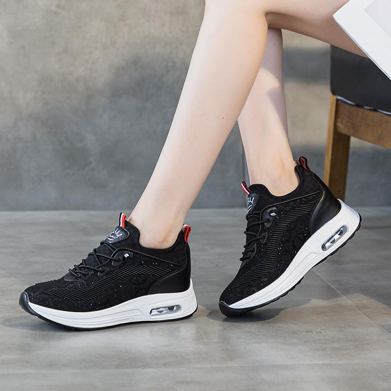 Air cushion sneakers women's 2025 new autumn versatile breathable fly-woven four-season heightening casual running shoes
