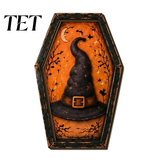 Pumpkin Desktop Signs Vintage Halloween Wooden Table Decoration, Rustic Black Cat Ghost Skeleton Distressed Wood Decorations Block Sign for Farmhouse