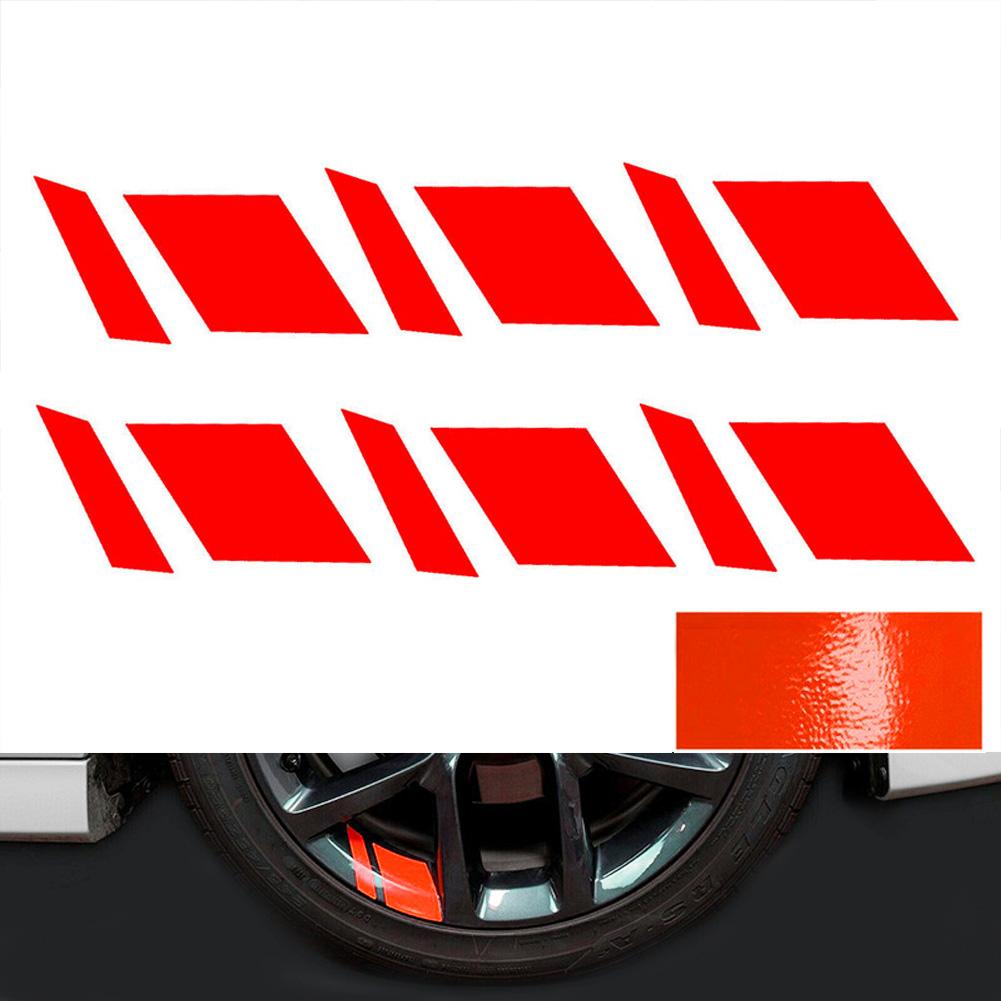 6pcs Reflective Car Wheel Rim Vinyl Precision Cut Decal Sticker Pressure Activated Adhesive Auto Red Accessories Car Stickers