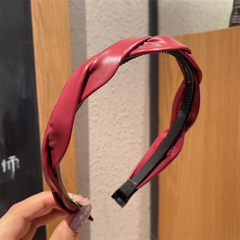 Ankola Red Leather High Skull Headband - Korean Retro Autumn/Winter Ladies' Hair Accessory