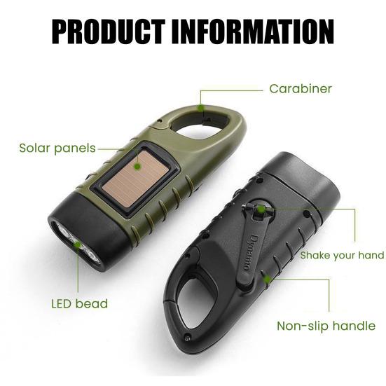 Solar And Hand Crank Flashlight 5-in-1 Emergency LED Light with Type-C Charging Waterproof Portable Power Bank for Camping Outdoor Use