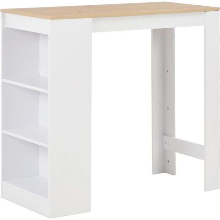 VidaXL Table de bar avec étagère Blanc 110x50x103 cm