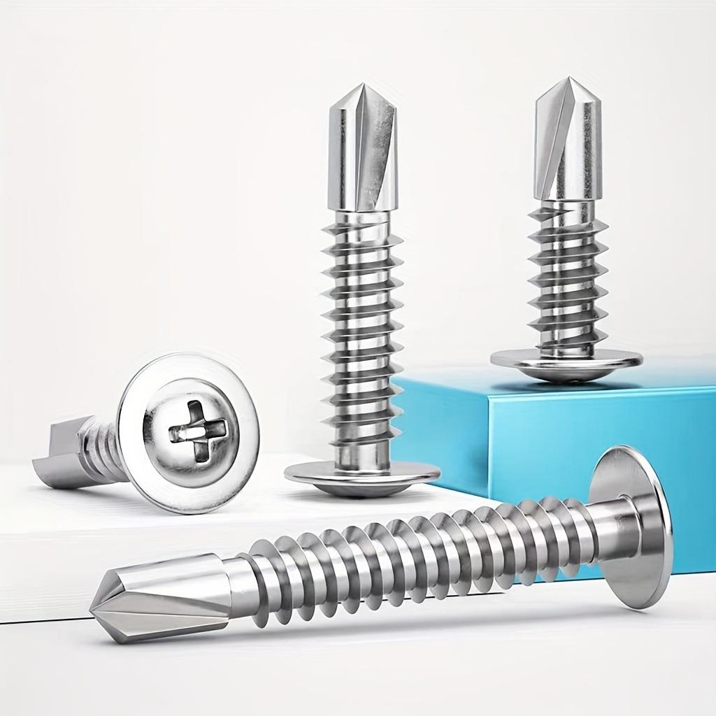 30pcs of 410 Stainless Steel Large Flat Head Self-Drilling Screws, Cross Large Flat Head Drill Iron Dovetail Screws, Available In Three Lengths: 1.3cm